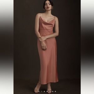 🤎STUNNING!! BHLDN Cali neck Satin MIDI Slip Dress 🤎